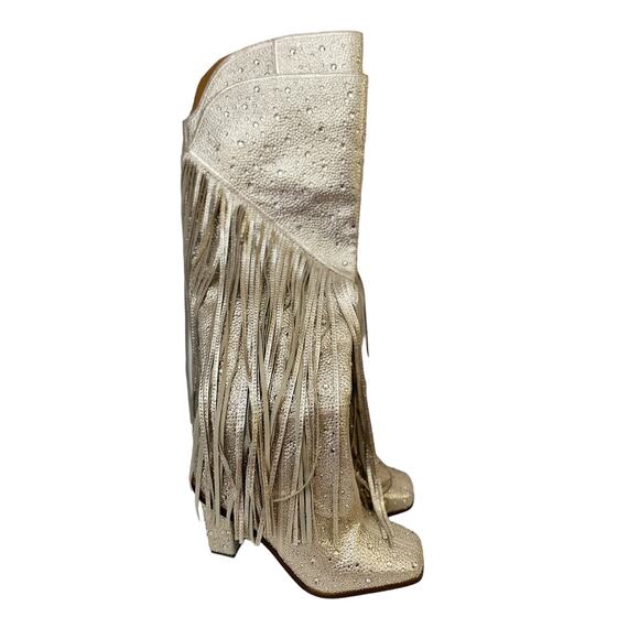 Jessica Simpson Asire2 Champagne Fringed Western Heeled Rhinestone Boots Size 7 - Picture 3 of 9